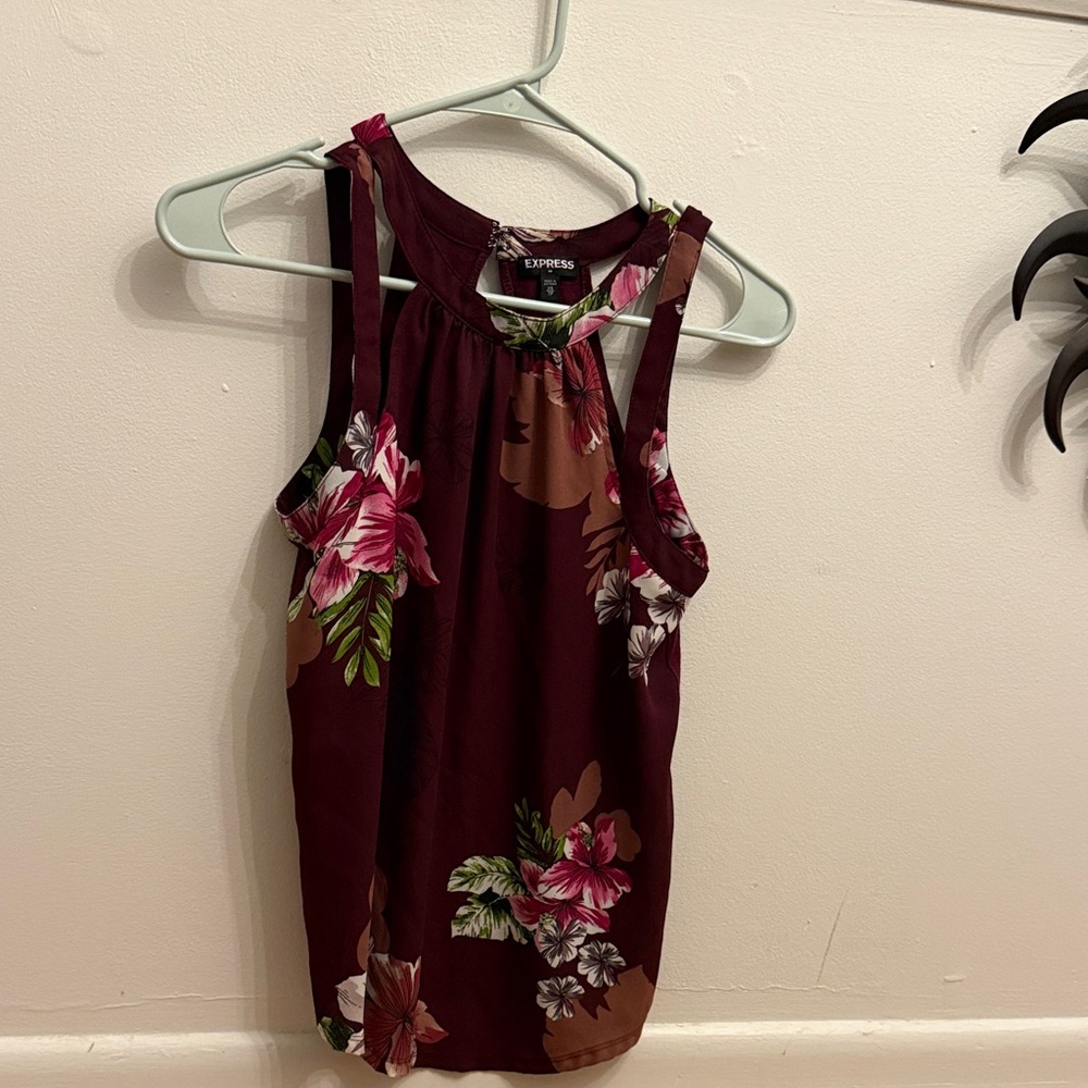 Express Burgundy Floral Tank Top
